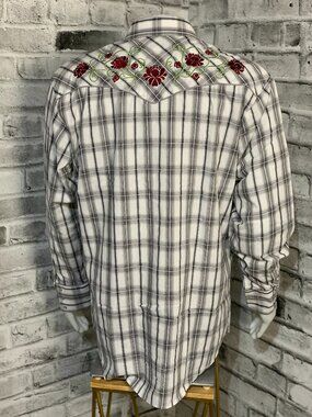 Roper Pearl Snap Western Shirt Men XL Cowboy Floral Embroidered Rockabilly Rodeo